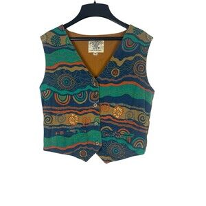 Balarinji Vest XL Australian Artsy Abstract Button Front Vintage 90s Waistcoat